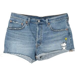 Levi's 501 x The Peanuts Snoopy Woodstock Size 31 Cutoff Blue Denim Jean Shorts